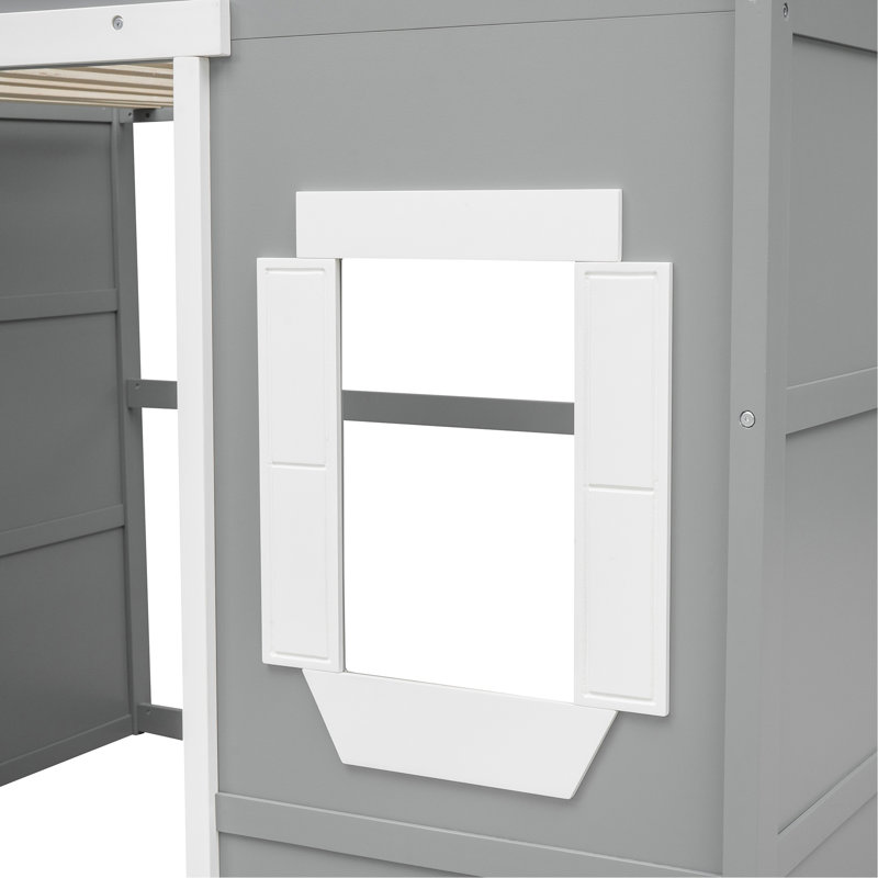 Lit mezzanine avec échelle House, Blanc / Gris, Lit double