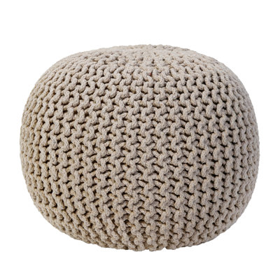 Round Pouf Foot Stool Ottoman – Cotton Knitted Cord Boho Pouffe – Cable Knit Filled Footrest For Living Room, Nursery, Bedroom, Patio & Lounge (18" X 18" X 14")