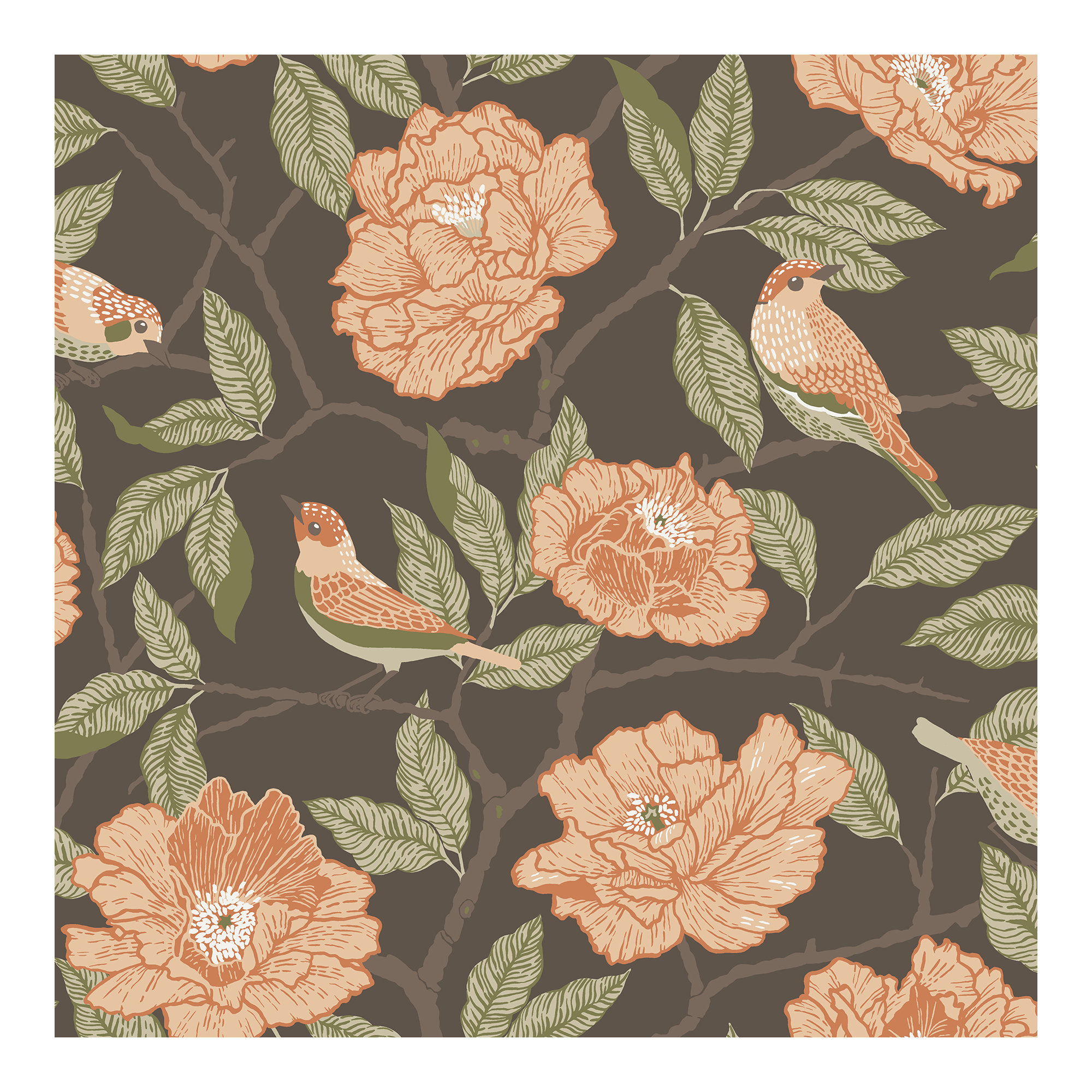 Botanical Wallpaper, Brown