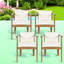 Ensemble de 4 chaises de patio modernes en bois d'acacia, coussins crème pour la salle à manger