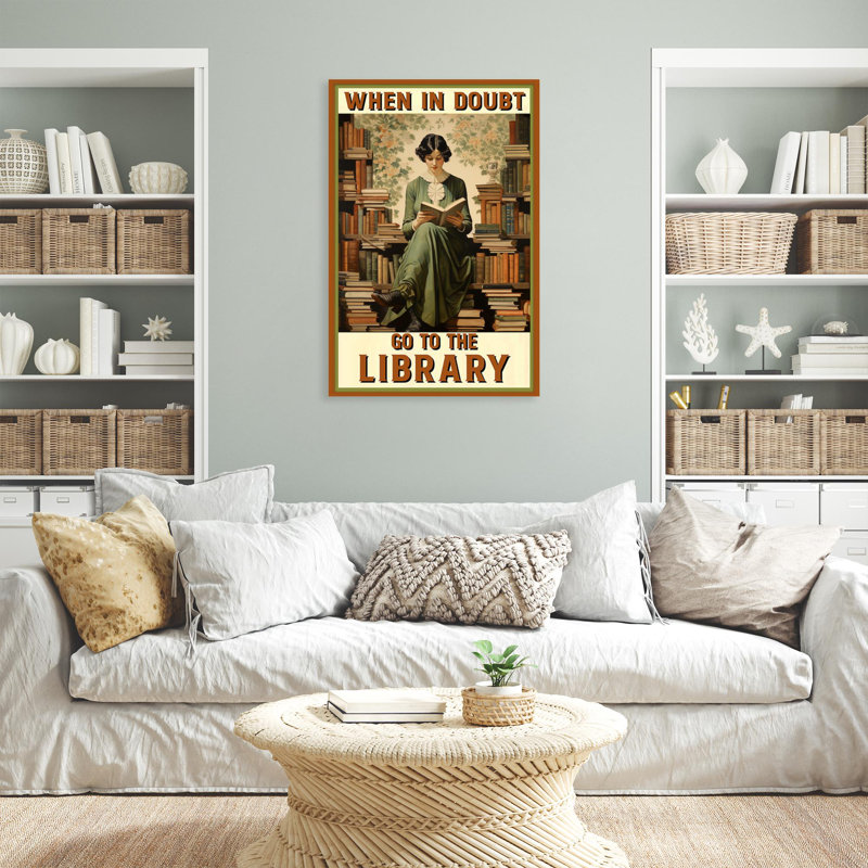 «When In Dououte Go To The Library», reproduction d'art graphique sur toile tendue, H 36 po x l 24 po x P 1,25 po