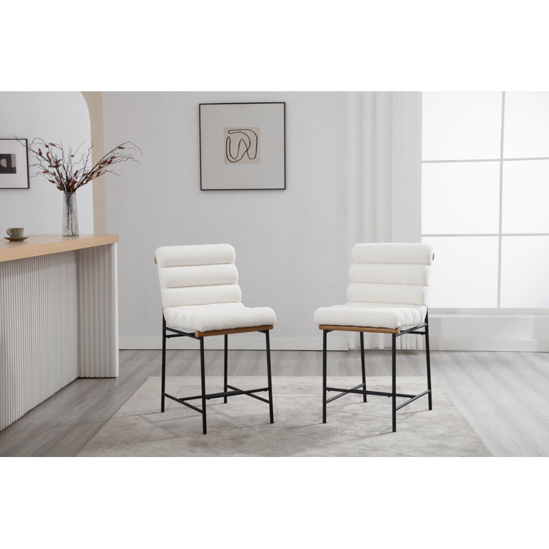 Roseau Upholstered 25'' Counter Stool with Metal Frame Chic Arm-less Counter Height Bar Stool for Coffee Bar/Kitchen Island