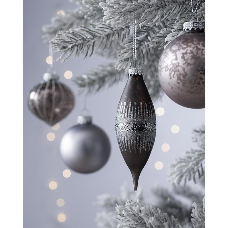 62.3cm Assorted Glass Bauble, Grey/Silver