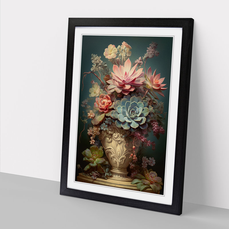 Succulent Victorian - Framed Print, 64cm H x 46cm W x 2cm D, Black
