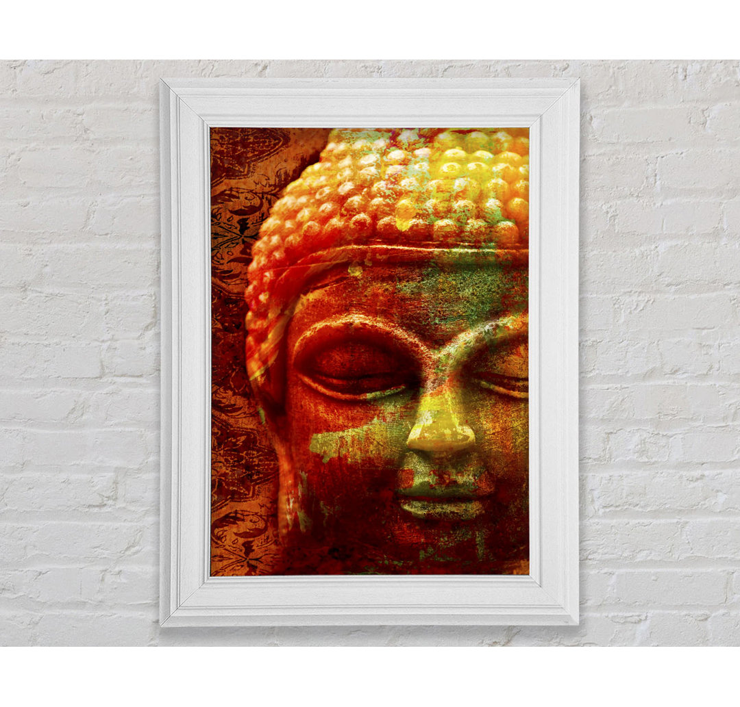 Retro Orange Gelb Buddha Gerahmter Druck