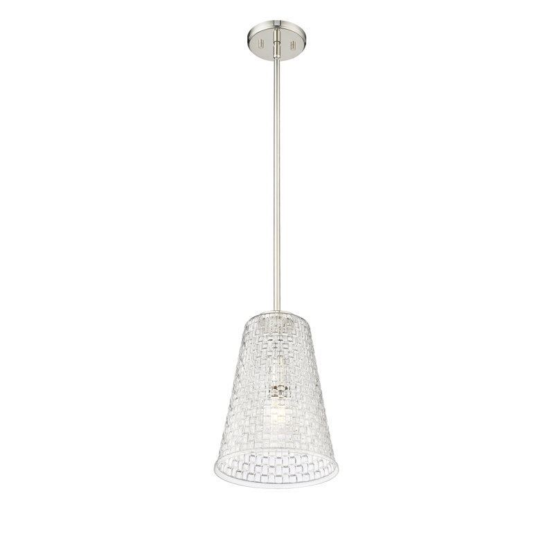 Mercer41 Prescott 1 Light Pendant Light with Clear Woven Lattice Shade, Polished Nickel, 11.9" H x 9.1" W