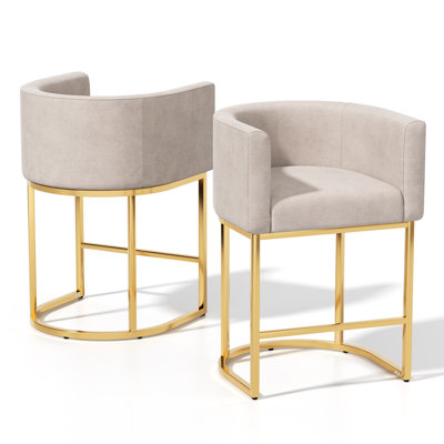 Counter Height Bar Stools, Modern Barrel Counter Stools Upholstered Accent Barstools With Footrest
