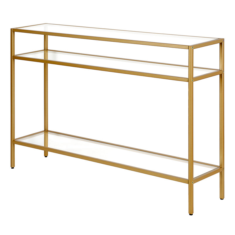 Alexis 135.3cm Glass Top Console Table, Brass, 73.66 H x 135.3 W x 21 D cm