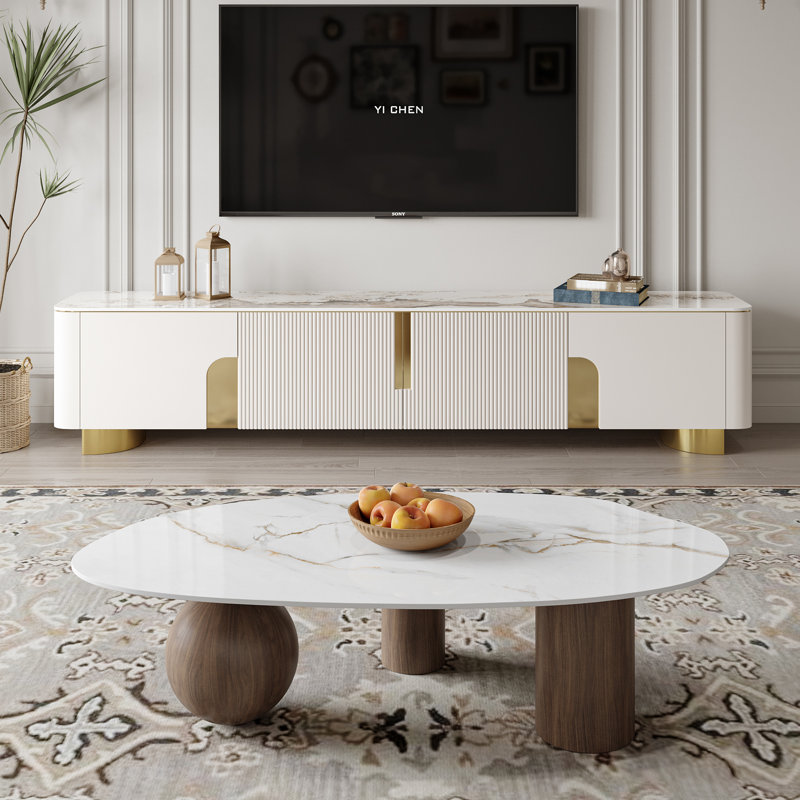 Ensemble de salon moderne, meuble télé beige