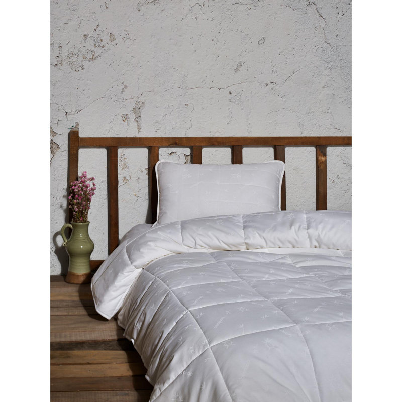 Luxueuse courtepointe double, 100% blanc, 76 x 85 | 70% coton / 30% bambou, 60% microgel / 40% rembourrage en bambou, 300 g / m² | Lavable à la machine à 30 ° C | Literie douce, respirante et écologique pour un confort douillet