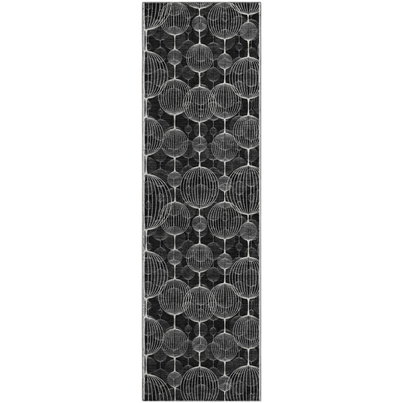 Premium Machine Washable Prisco Black Rug, Runner 2'3" x 7'6"