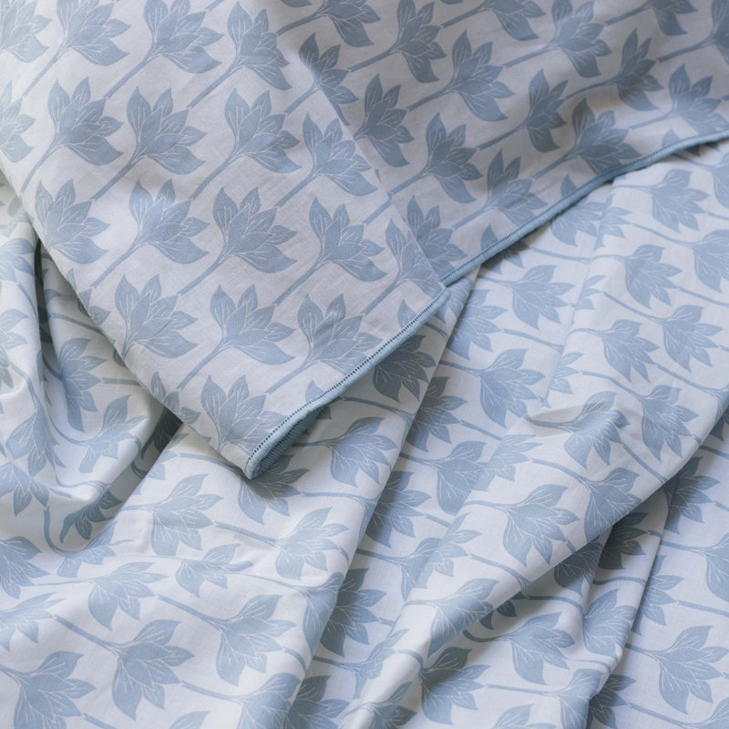 Novogratz by Utica Long Stem Lotus Sheet Set, Full Sheet Set with Fitted Sheet, 2 Pillowcases, Sky Blue