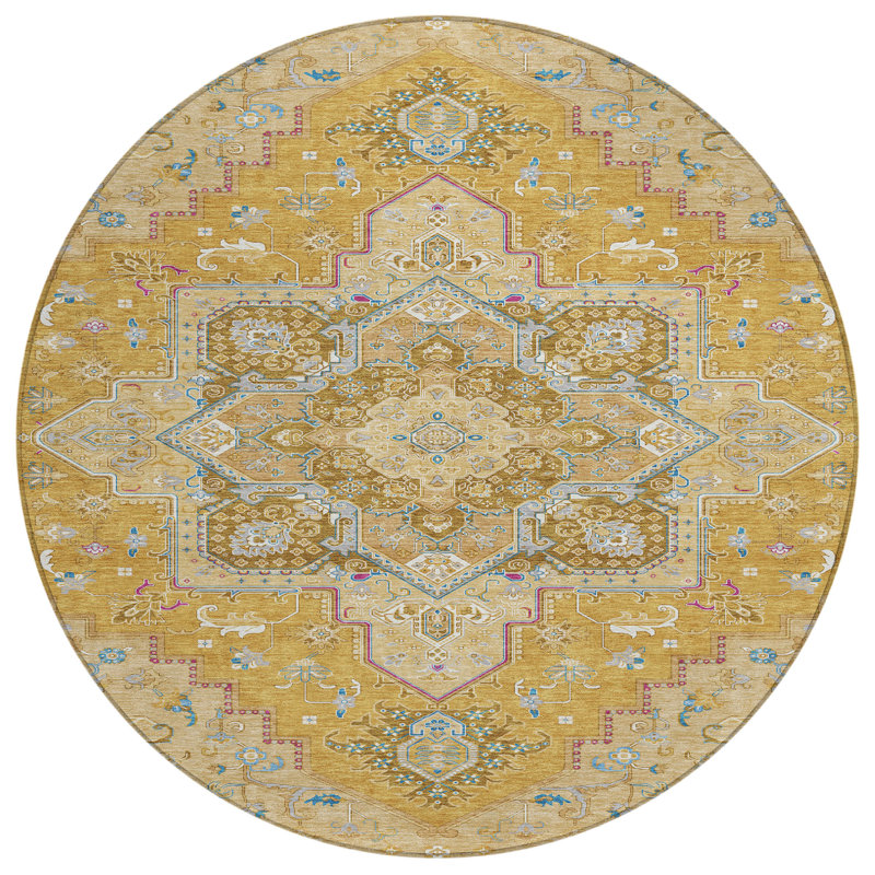 Bellaya Gold Washable Indoor-Outdoor Rug - , 8' x 8'