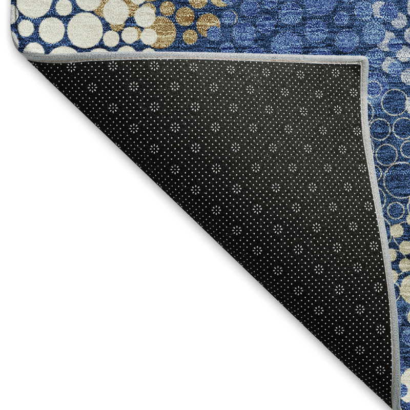 Premium Machine Washable Prisco Navy Rug, Round 8'