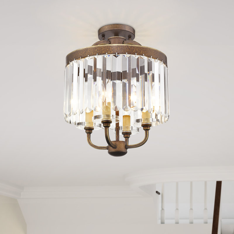 Lustre tambour 4 lumières Caroline, H 16 po x l 13 po x P 13 po, Bronze palacial