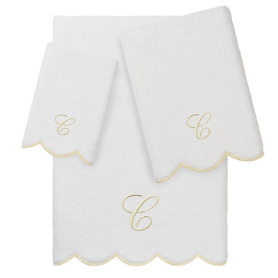  100% Turkish Cotton ADORNIA Scallop 3PC Personalized Towel Set
