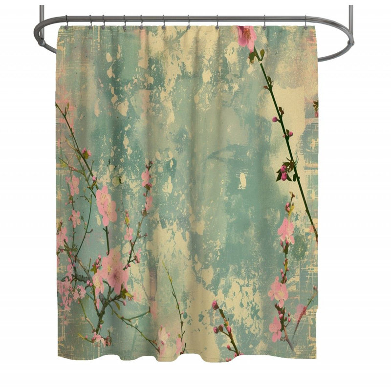 Rideau de douche Cherry Blossoms - Décoration florale de salle de bain, H 73 po x l 70 po