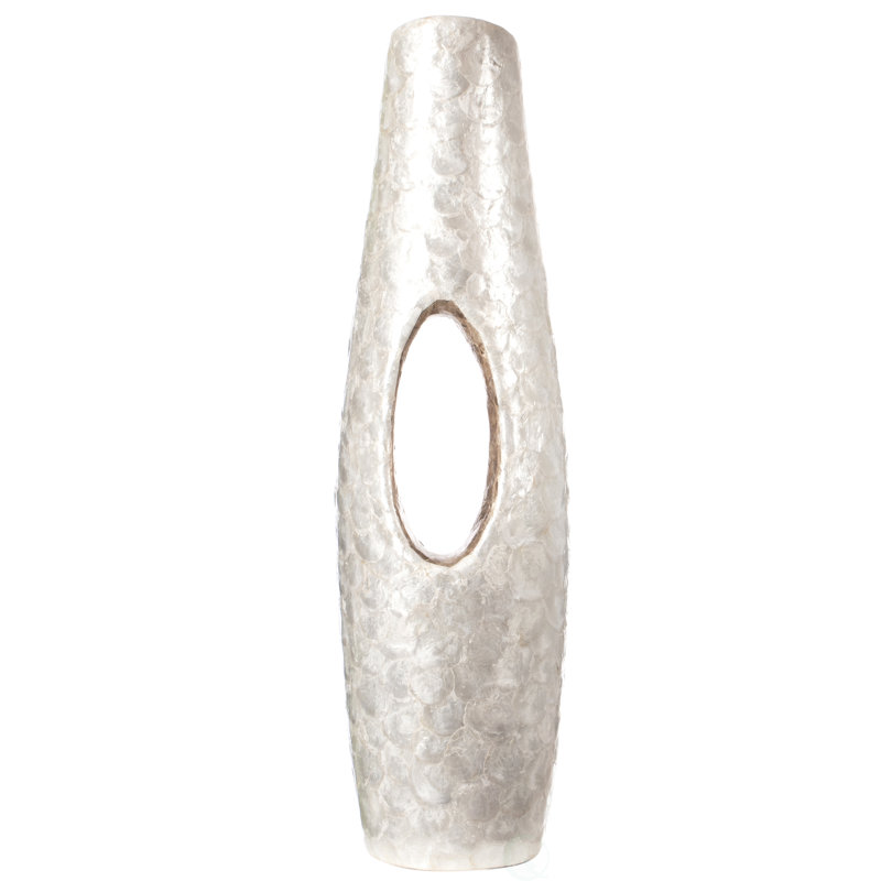 Elegant White and Gold 43" Decorative Floor Vase in Fiberglass