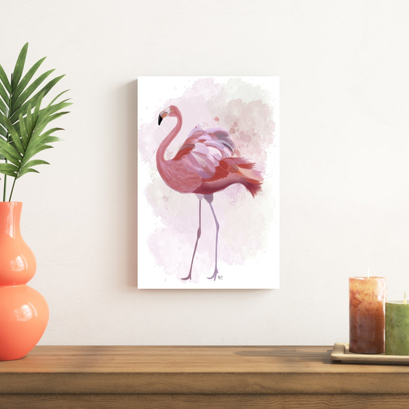 «Fluffy Flamingo 1», peinture sur toile, H 18 po x l 12 po