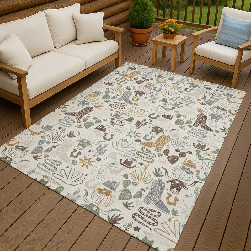Tapis intérieur / extérieur lavable à la machine pour enfants Chantille ACN2512, Ivoire ivoire, Rectangulaire 3 pi x 5 pi
