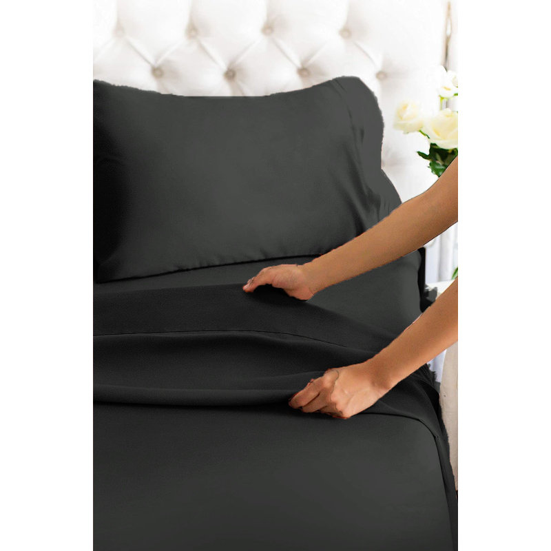  Premium Luxury 4 Piece Rayon from Bamboo Sheet Set, Twin XL Sheet Set with 2 Pillowcases, Black