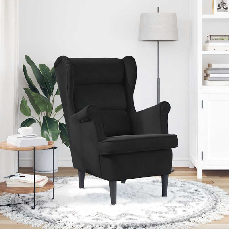 Aristokles Upholstered Wingback Chair, Black Polyester