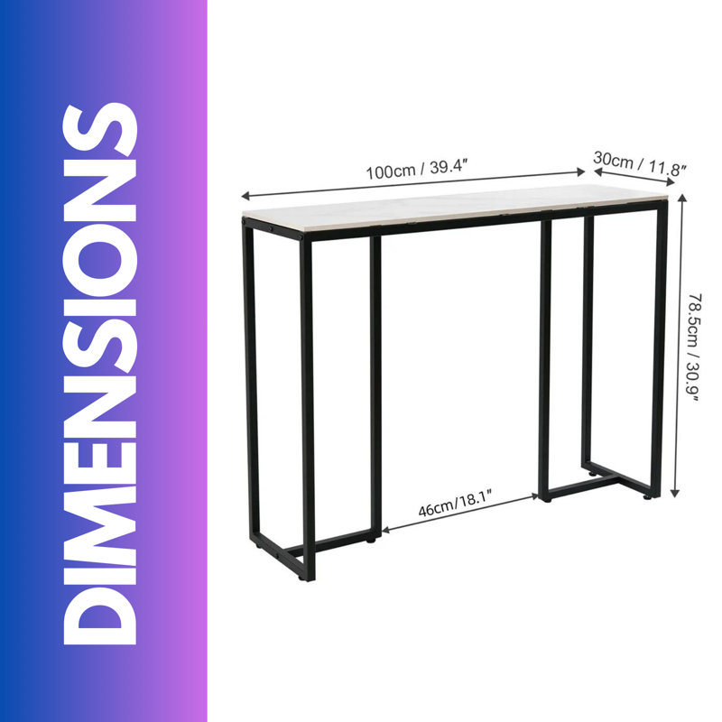 Marble Console Table Hallway Entryway Furniture With 3 Legs White And Black, White/Black