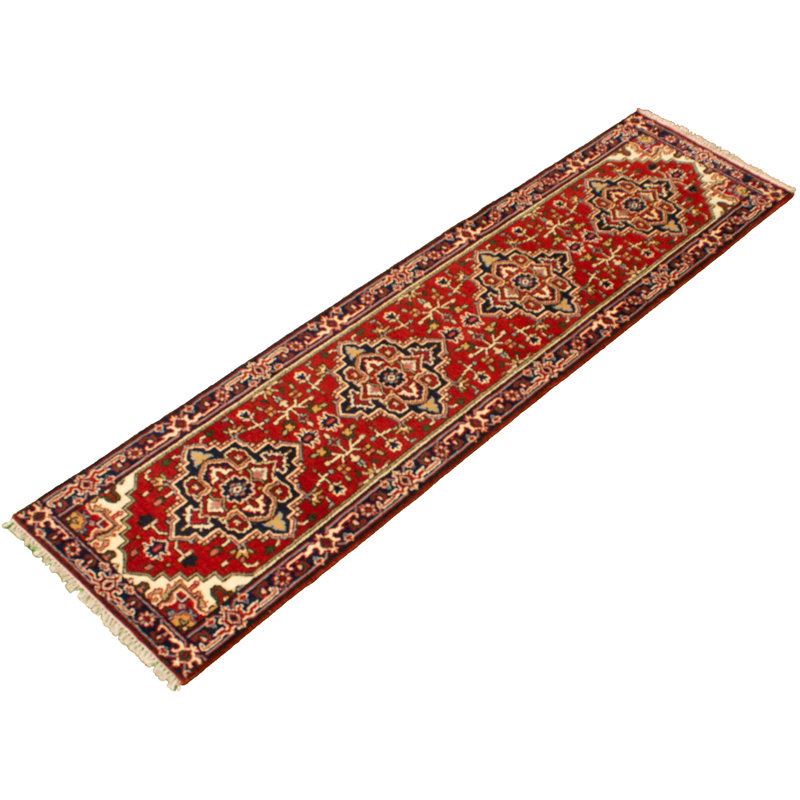 Tapis de couloir rouge en laine nouée à la main de conception unique 2 pi 7 po x 9 pi 10 po New Age Serapi