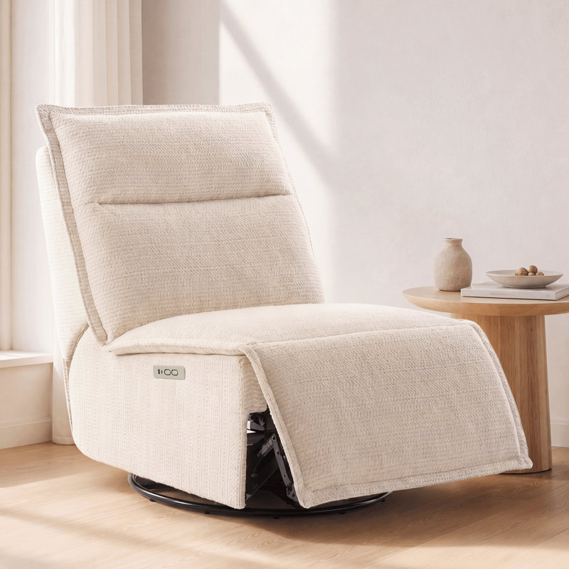 29.1" Wide Modern Linen Blend Armless Zero Gravity Swivel Power Recliner, Built-In USB & Type-C Ports