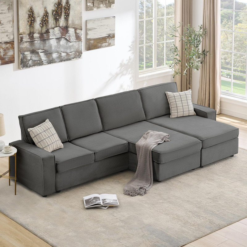 Canapé-lit modulaire à assise profonde, canapé-lit triple convertible avec accoudoirs larges et dossier moelleux, ensemble de salon surdimensionné gris
