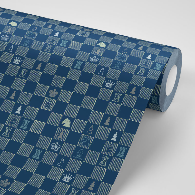 Rouleau de papier peint autocollant L 18 pi x l 24 po Chess, Navy/Beige