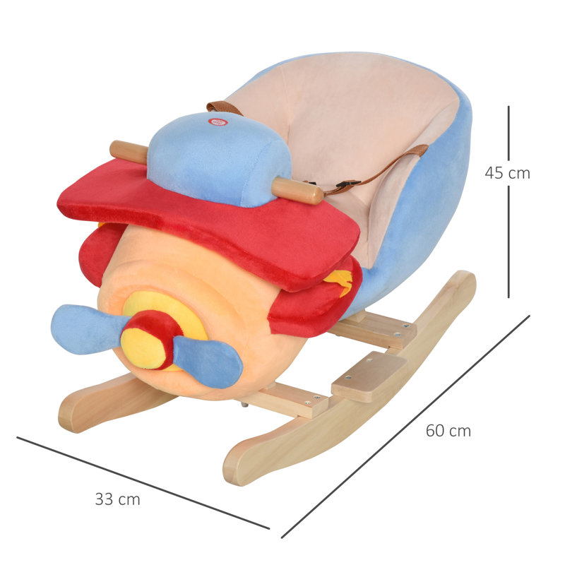 Colorful Plush Airplane Rocker with Wooden Base