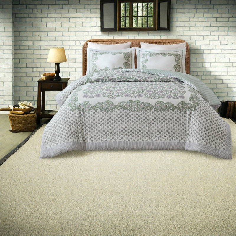 Ensemble de literie à motif floral vert, ensemble de couette en polyester pour grand lit