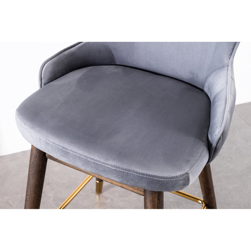 2 tabourets à hauteur de comptoir, revêtus de tissu texturé de velours fin et de mousse dense, pour un siège apaisant, Gris