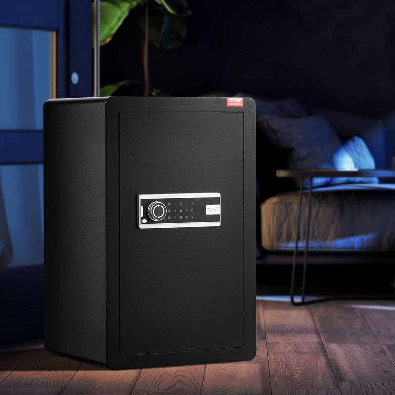 Coffre-fort à une porte de 99 litres (3,5 pi³) avec serrure à clé et code, 2 tablettes pour argent, sac ignifugé, porte-clés, éclairage DEL, pour documents, bijoux et objets de valeur, noir.