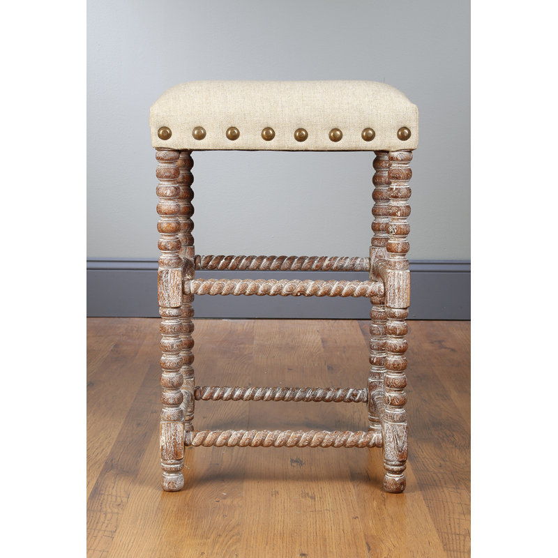 Tabouret de bar 28 po Kimra Bobbin, Finition blanche patinée, Blanc cassé