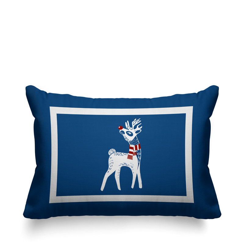 Coussin décoratif intérieur / extérieur Folk Christmas Reindeer, Bleu céruléen
