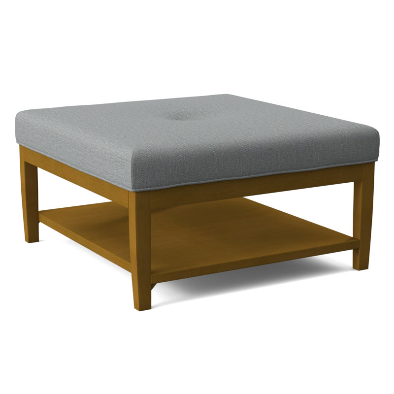 Hammond Square Ottoman, Antique Black Finish, Light Blue Performance Fabric; 0851-55