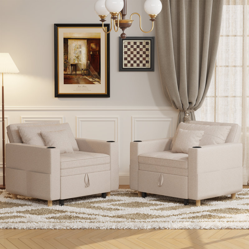 Emma-Leigh 1 Seater Fabric Accent Chairs Bed, Beige Linen