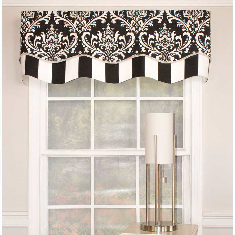 Ozbourne Cotton Blend Damask Scalloped Window Valance, Black