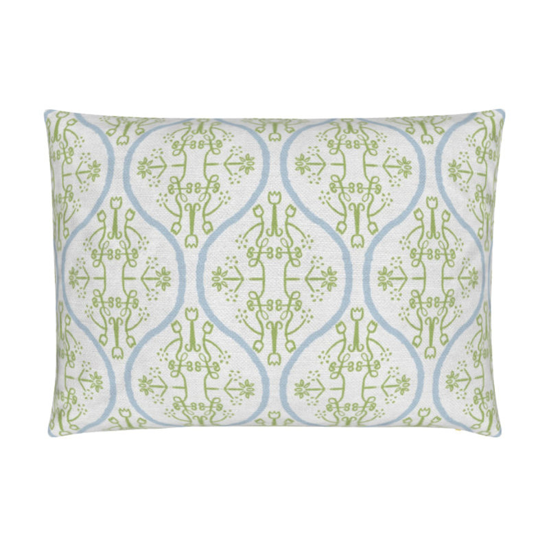 Watercolor Damask Lumbar Pillow Cover & Insert, White/Green/Sky Blue Damask