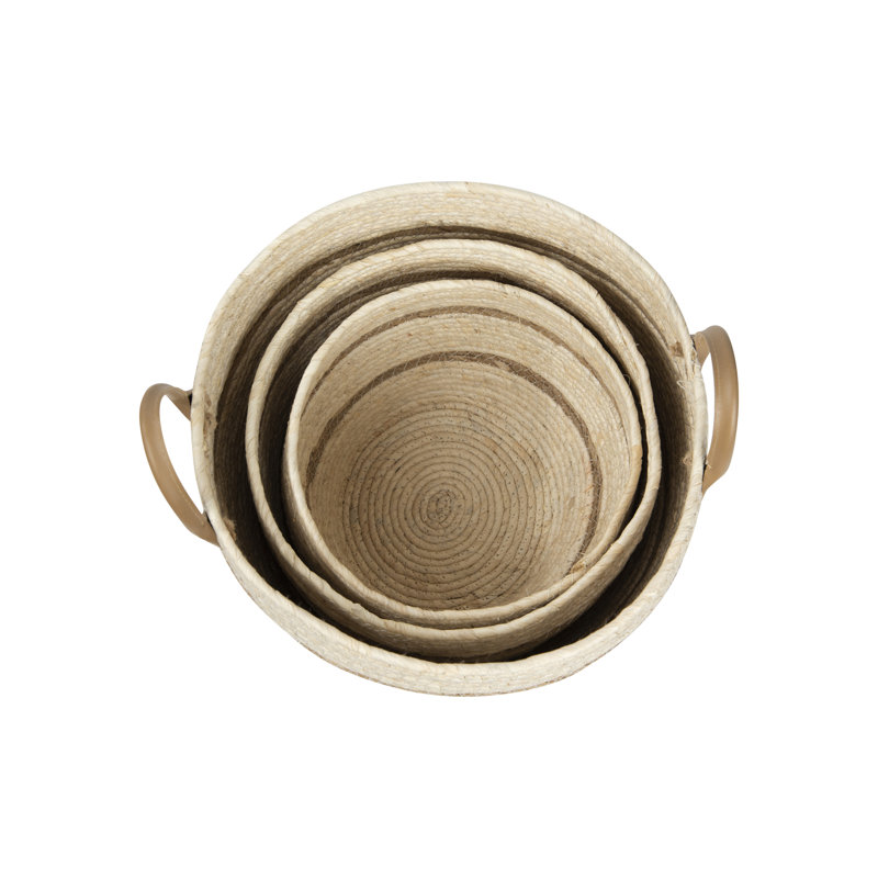 Hand Woven Round Wicker Storage Basket Set with Handles