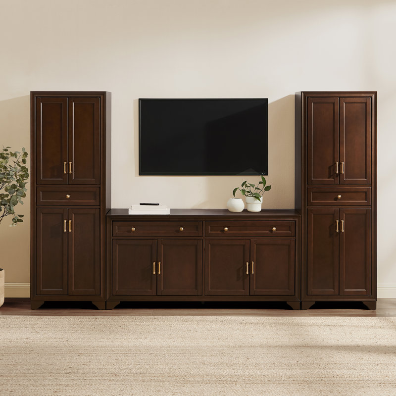 Meuble audio-vidéo 3 pièces Walty, Dark Brown Wood/Brushed Gold
