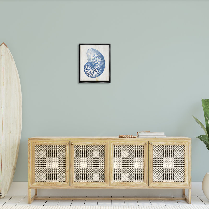 Cadre flottant bleu Nautilus Shell, design par Susan Arnot, Cadre flottant noir de jais, H 21 po x l 17 po