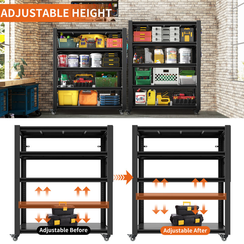 Heavy-Duty Steel Storage Rack with Adjustable Shelves and Safety Features