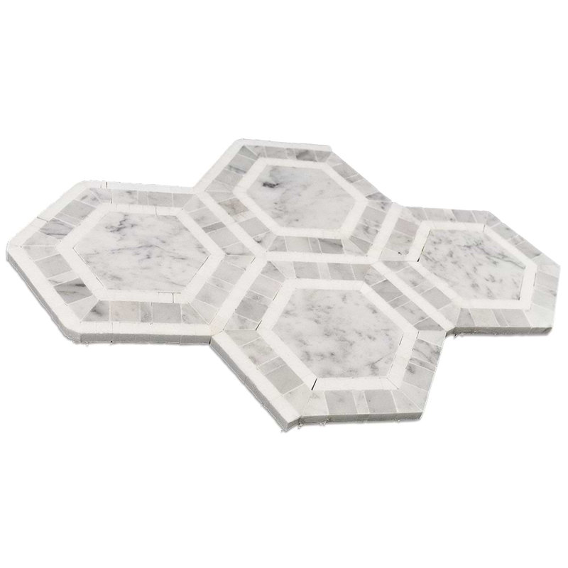 Nova 6" Hexagon Polished Marble Mosaic Tile, Lynx