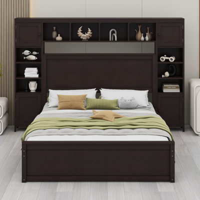 Wooden Bed With All-In-One Cabinet, Shelf And Sockets,Drawers