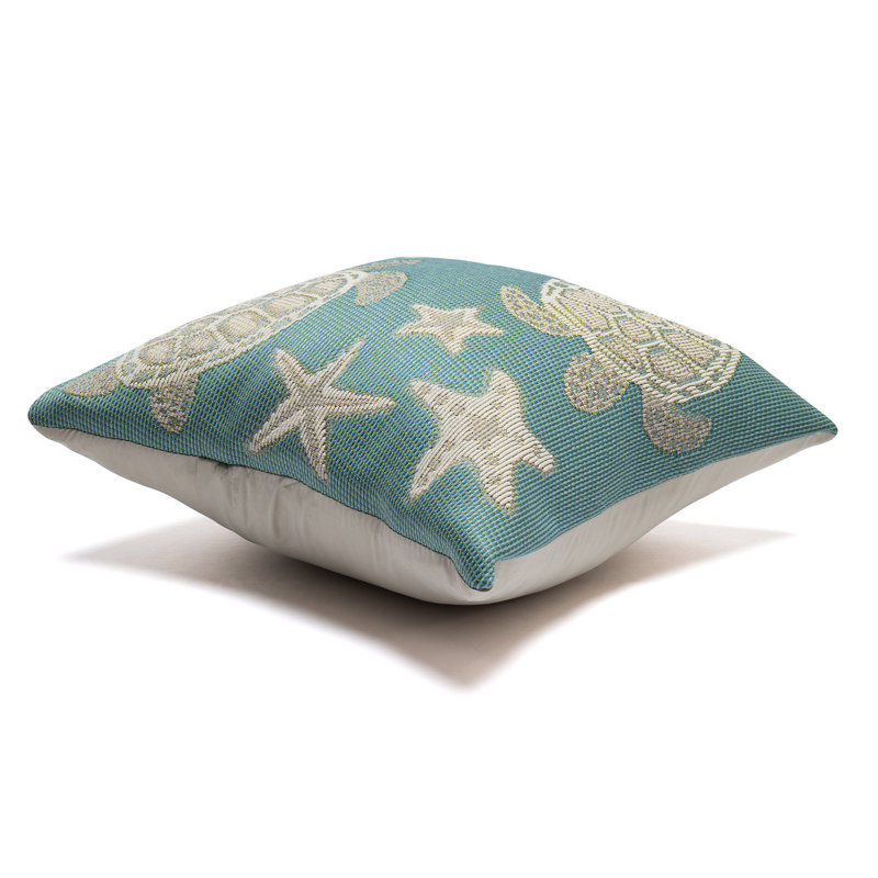 Aqua Blue Turtle and Starfish Indoor/Outdoor Lumbar Pillow