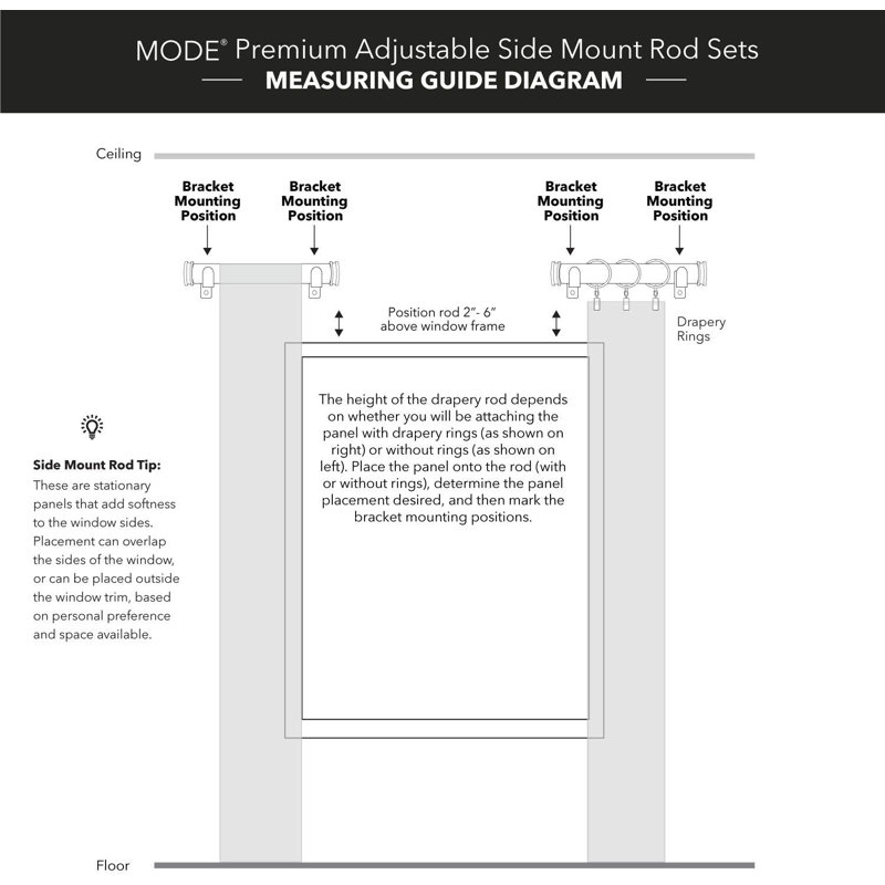 Mode Premium Collection Side Mount 1 1/8 in Diameter Curtain Rod with Graphite End Cap Finials And Steel Wall Mounted 12 in to 20 in Adjustable Curtain Rods (Set of 2)