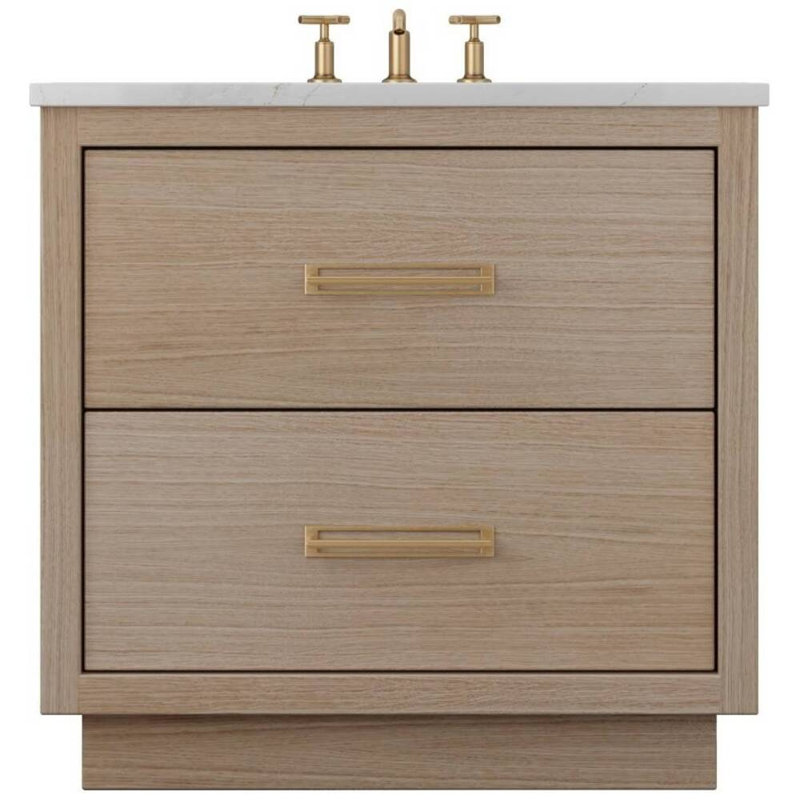 Avalon Two-Drawer Single Bath Vanity, 30", Natural Weathered, Satin Gold